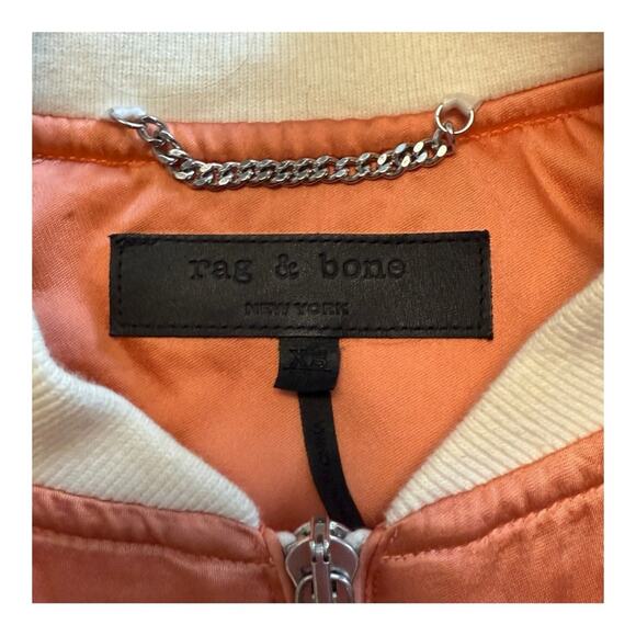 Rag & Bone Peach Satin Bomber Jacket Cropped Orange Zip Front Streetwear XS - Picture 9 of 11